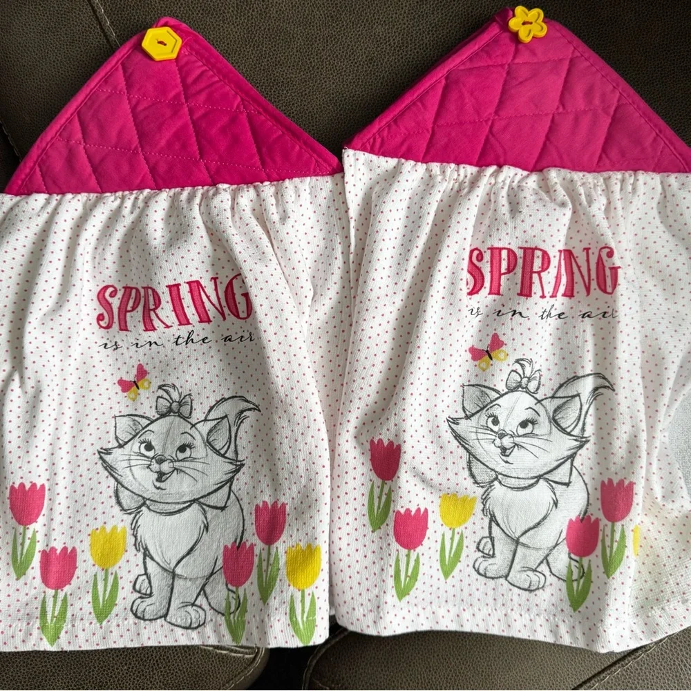 Hand made Spring aristocratic Marie Cat Kitchen Towels - Pink and White